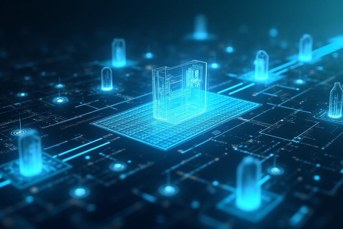 Futuristic abstract representation of a digital shopping interface with glowing elements